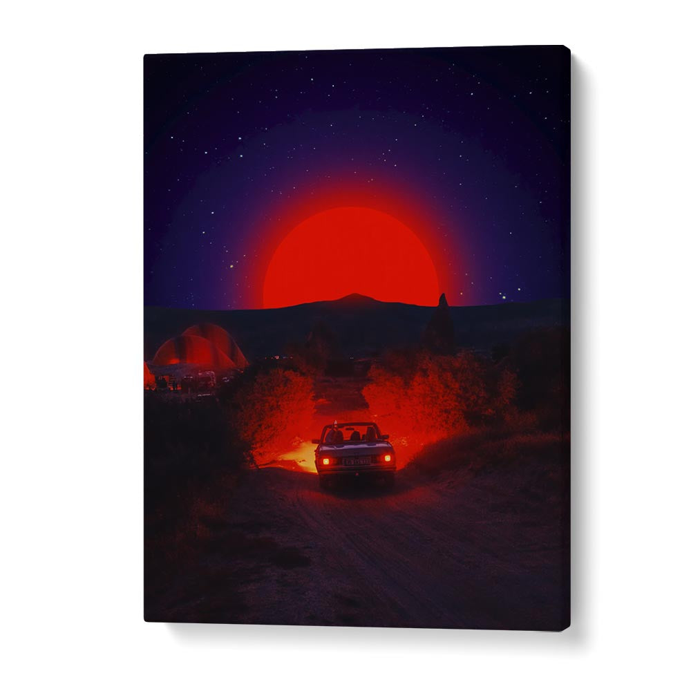 Transform your space with CHASING THE RED SUN, SURREAL ART PRINTS by Ritvik Takkar, showcasing vibrant, dreamlike landscapes.