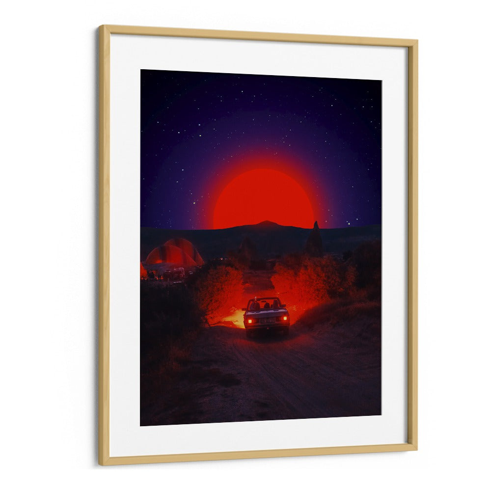 Transform your space with CHASING THE RED SUN, SURREAL ART PRINTS by Ritvik Takkar, featuring a striking sunset scene.
