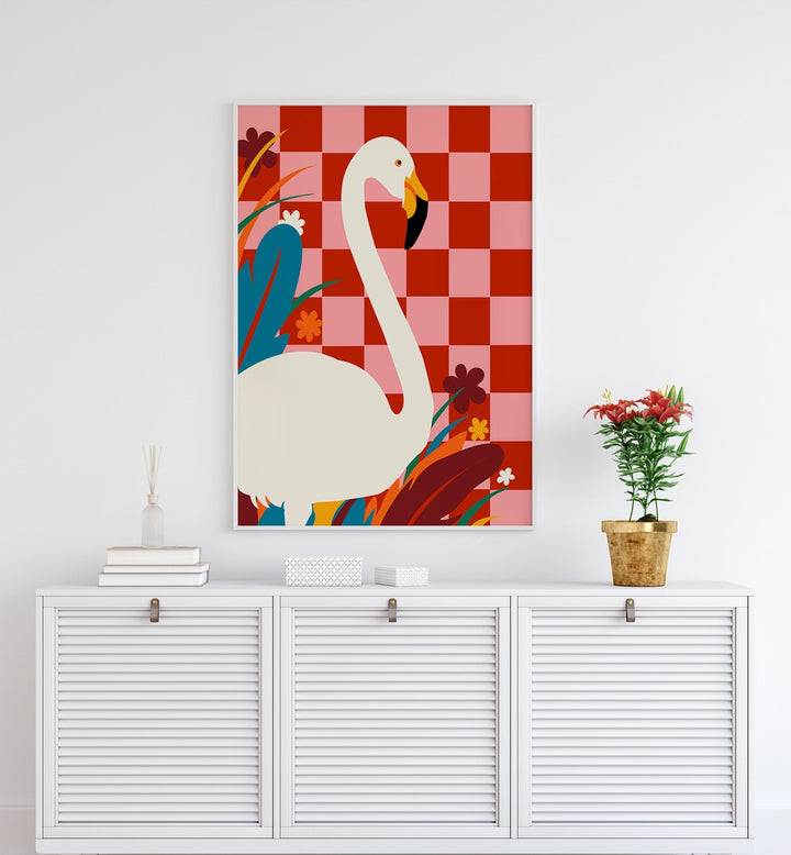 Stunning "Checkers A The Great Egret" captures nature's beauty in vibrant animal paintings by Uma Gokhale.