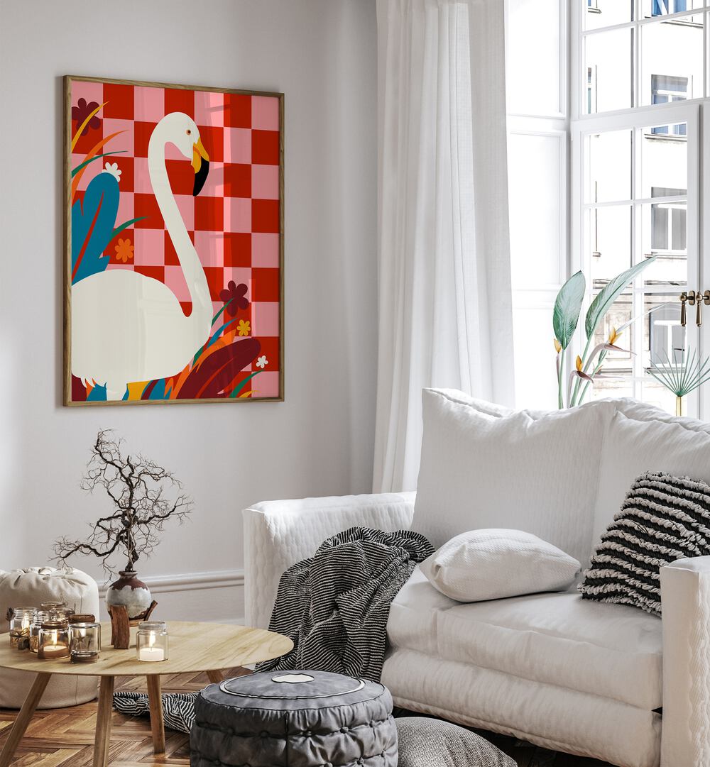 Vibrant "Checkers A The Great Egret" animal painting showcasing nature's beauty in a stunning wildlife poster.