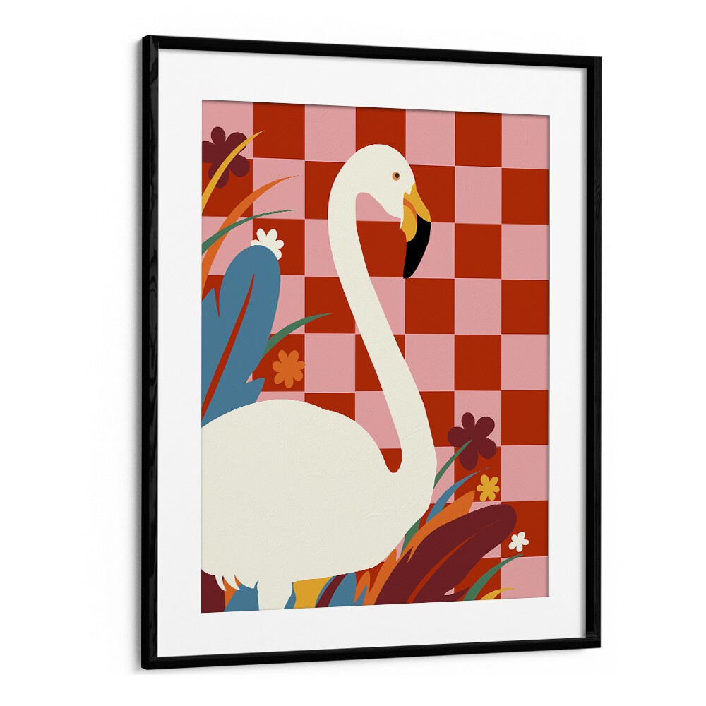 Elegant "CHECKERS A THE GREAT EGRET, ANIMAL PAINTINGS" wildlife poster featuring stunning artistry by Uma Gokhale.