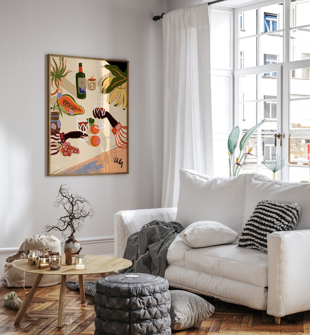 Brighten your space with Arty Guava's CHEERS TO YOU, KITCHEN POSTERS, featuring vibrant art of drinks and fruits.