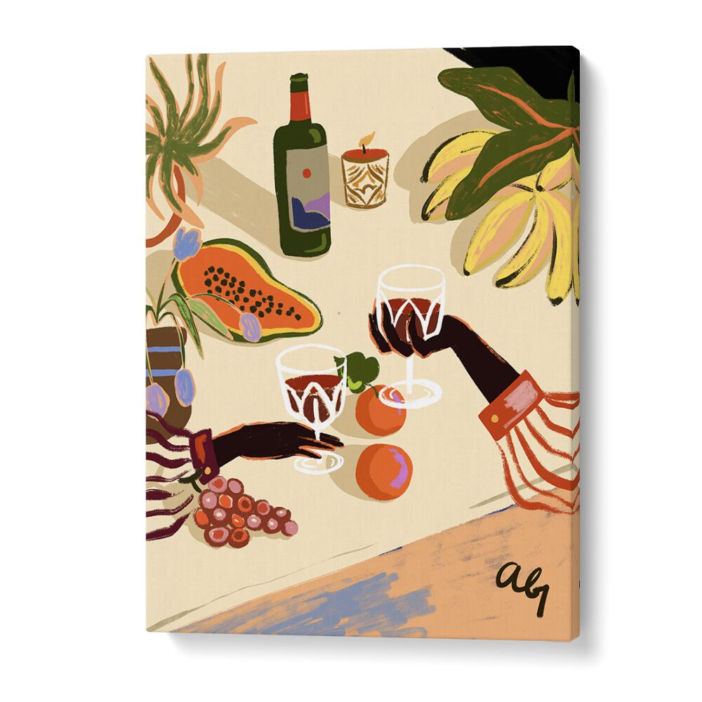 Stylish "CHEERS TO YOU, KITCHEN POSTERS" by Arty Guava, featuring vibrant drinks and fruits for a lively decor.