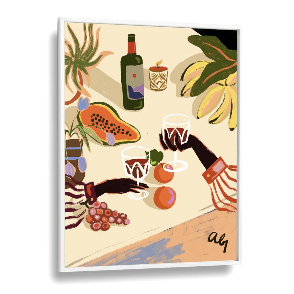 Elegant "Cheers To You" kitchen poster by Arty Guava, featuring vibrant drinks and fruits for artistic decor.