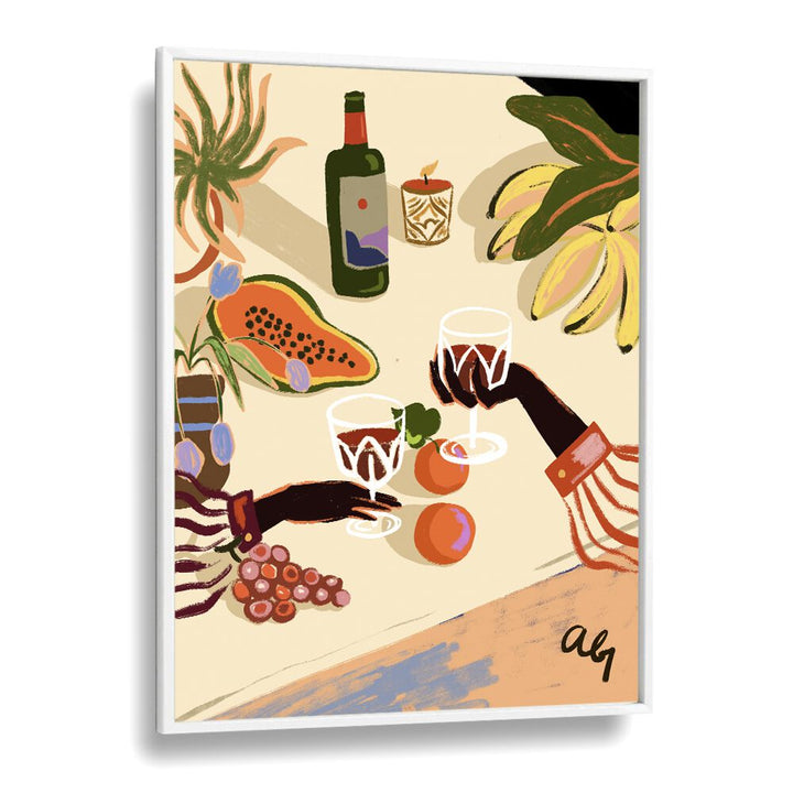 Elegant "Cheers To You" kitchen poster by Arty Guava, featuring vibrant drinks and fruits for artistic decor.
