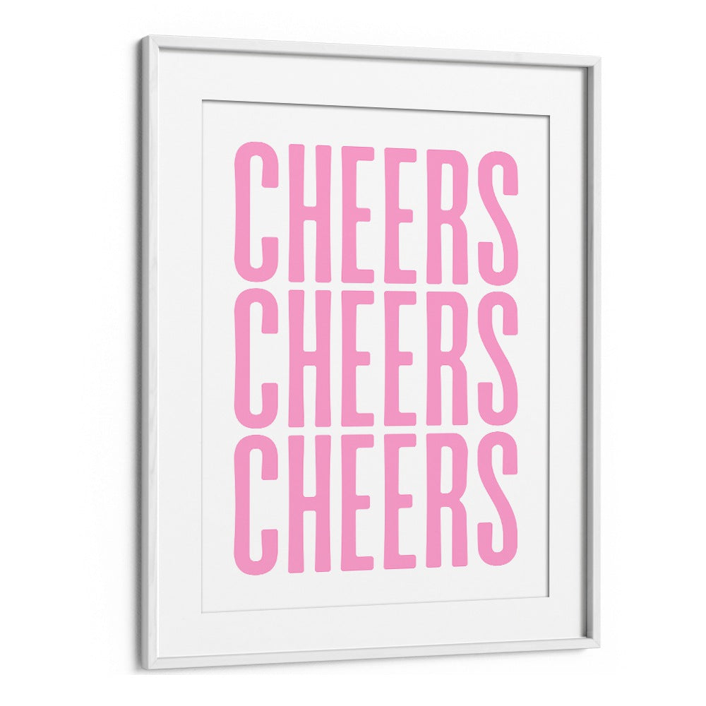 Bright pink "CHEERS" art print by Athene Fritsch, perfect for enhancing your BAR or cafe atmosphere.