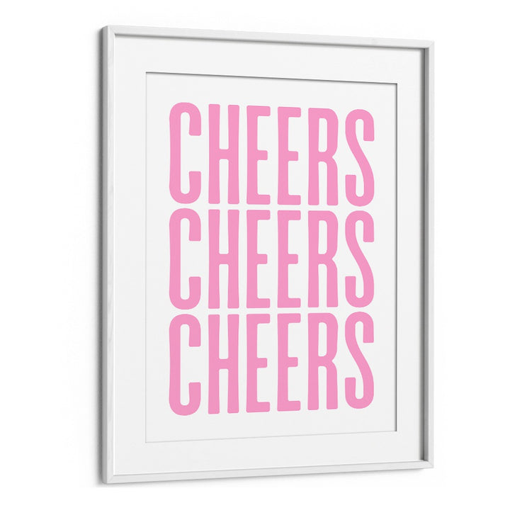 Bright pink "CHEERS" art print by Athene Fritsch, perfect for enhancing your BAR or cafe atmosphere.