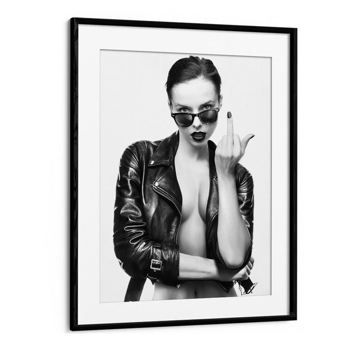 Bold and striking "Cherry Bomb" photography print by David Drake, showcasing fashion and artistry in a sleek black frame.