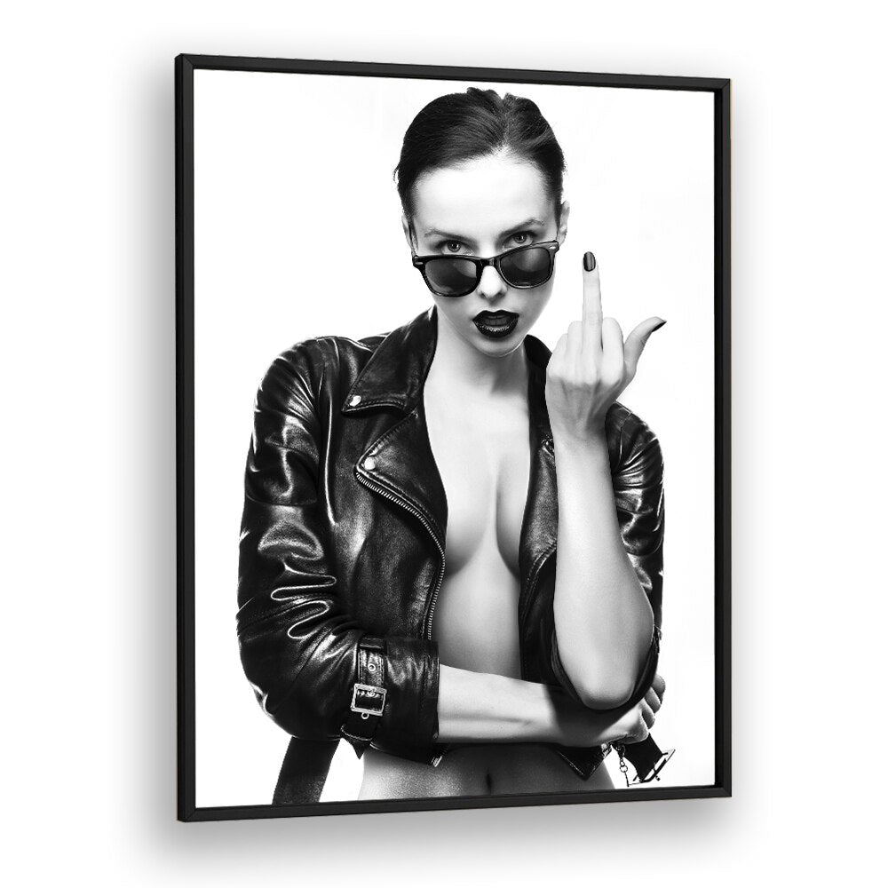 "CHERRY BOMB, PHOTOGRAPHY PRINTS" features bold fashion art by David Drake, showcasing elegance and creativity in black and white.