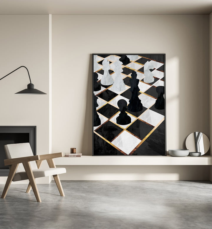 Elevate your space with the CHESS BLACK AND GOLD, GAMING POSTERS by Sarah Manovski, perfect for any gaming environment.