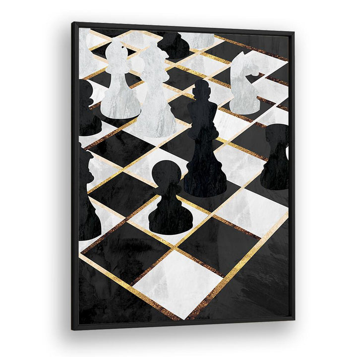 Elevate your space with CHESS BLACK AND GOLD, GAMING POSTERS by Sarah Manovski, featuring a sleek chess design.