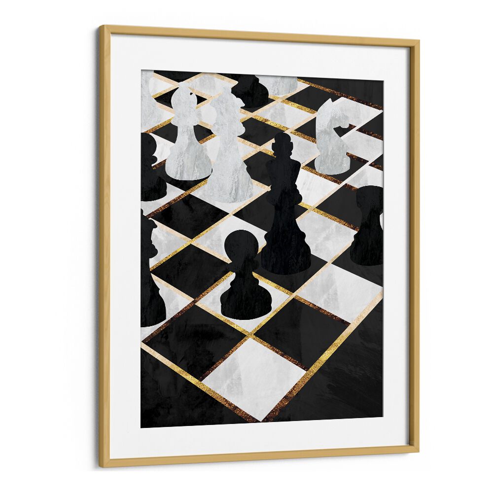 Elevate your gaming space with the CHESS BLACK AND GOLD, GAMING POSTERS by Sarah Manovski, framed in oak wood.