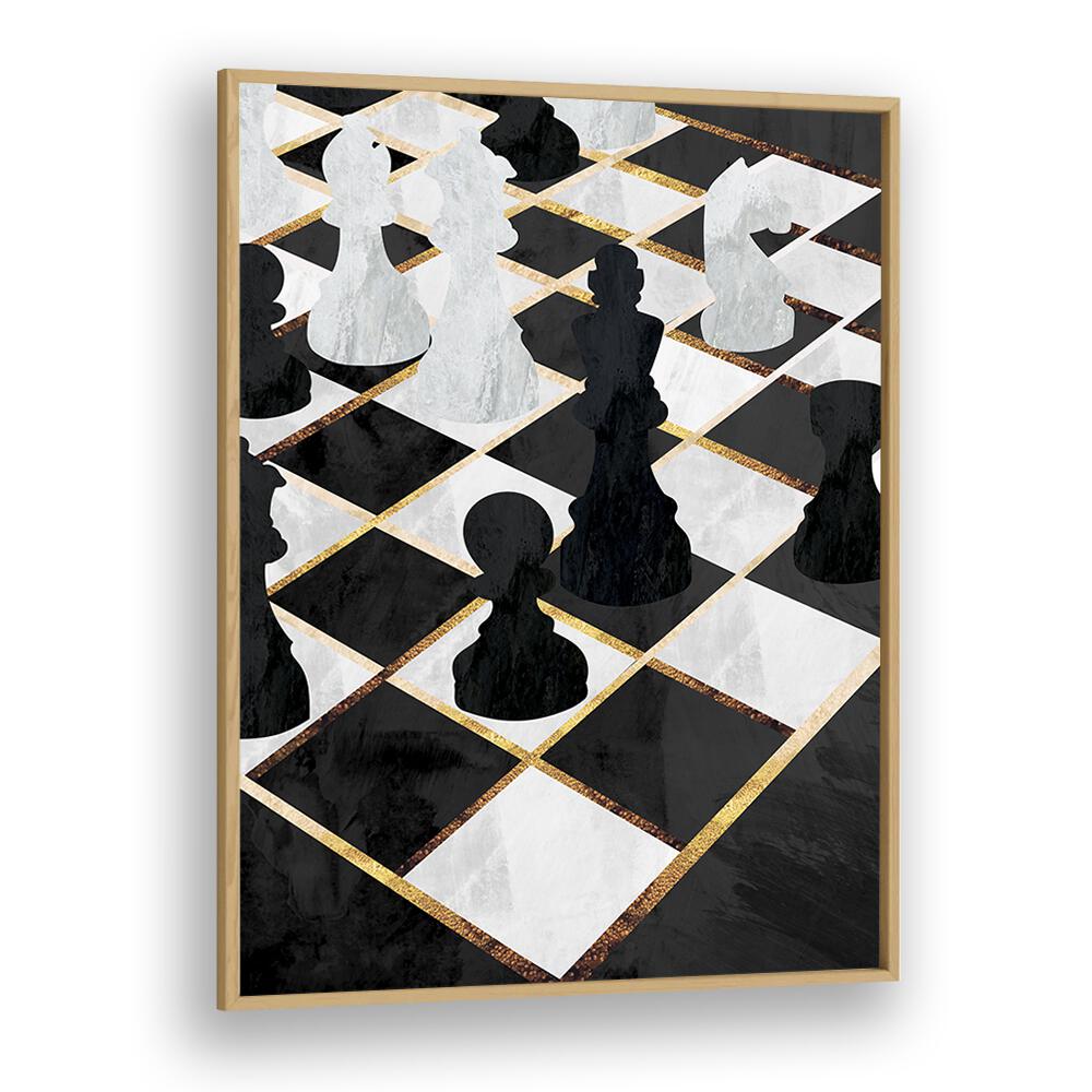 Transform your gaming space with the elegant CHESS BLACK AND GOLD, GAMING POSTERS by Sarah Manovski in a stylish frame.