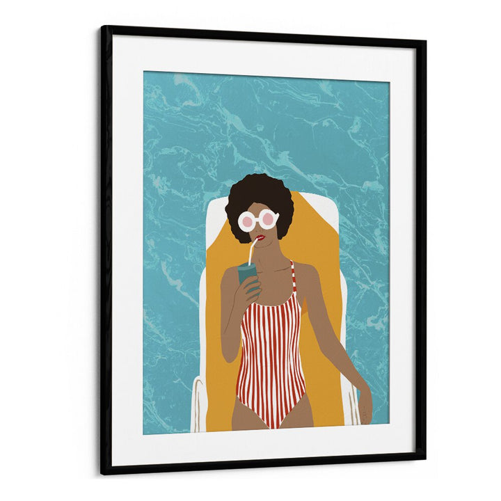 Stylish woman relaxing with a drink, showcasing Uma Gokhale's "CHILLING IN THE MOMENT, PORTRAITS" artwork.