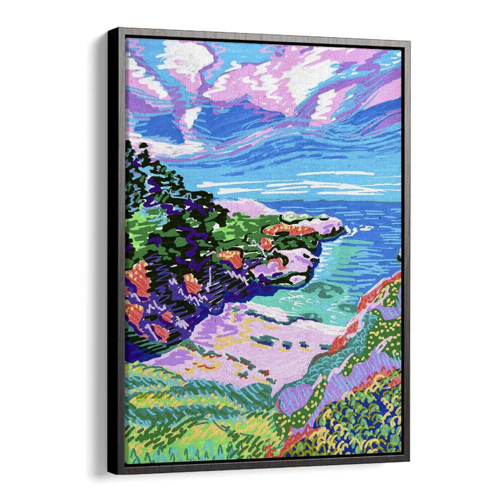China Cove Beach By Key And Sea Creative Travel Poster in Black Floater Frame