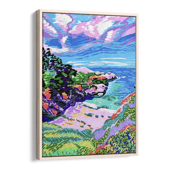 China Cove Beach By Key And Sea Creative Travel Poster in Oak Wood Floater Frame