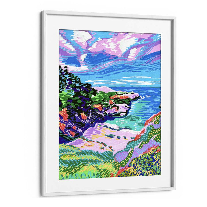China Cove Beach By Key And Sea Creative Travel Poster in White Frame With Mount