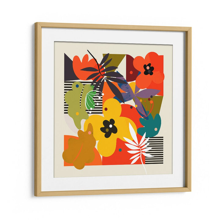 CIRCLES MINIMAL FLOWER, ABSTRACT PAINTINGS by Ana Rut Bre, vibrant design in an oak frame, perfect for modern decor.