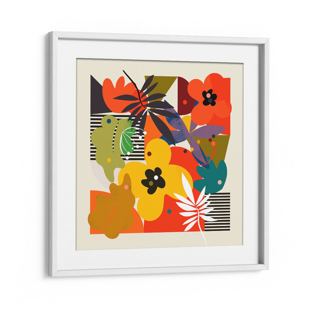 CIRCLES MINIMAL FLOWER, ABSTRACT PAINTINGS by Ana Rut Bre, vibrant modern art in a stylish white frame.