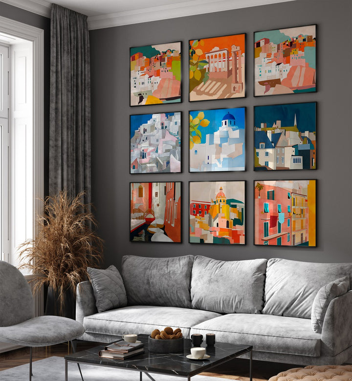 Transform your home with the CITYSCAPES GALLERY WALL, GALLERY WALLS featuring vibrant cityscape art.