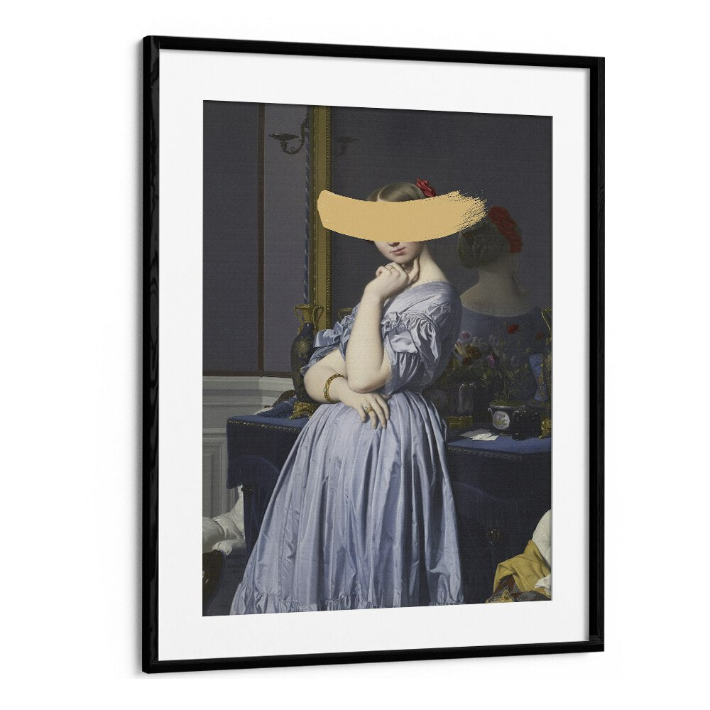 Classic oil painting featuring a woman with a yellow splash, perfect for decor by The Art Concept, altered art prints.