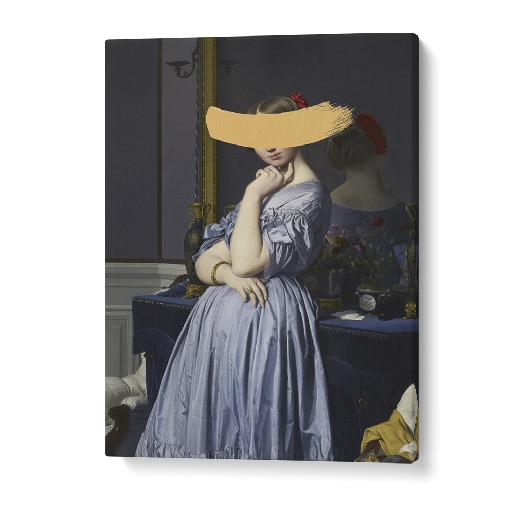 Classic oil painting with a yellow splash, perfect for art lovers by The Art Concept. Elevate your space with unique altered art prints.