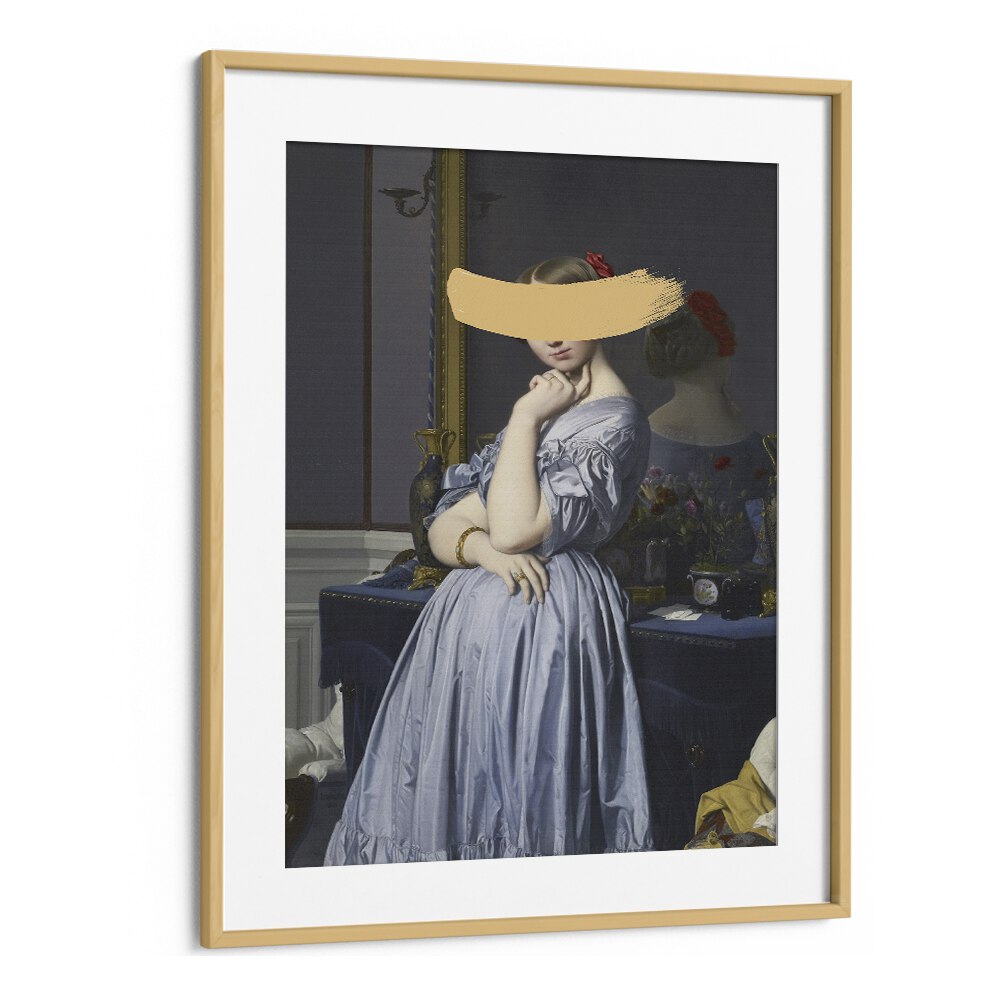 Classic oil painting with yellow splash framed elegantly, perfect for enhancing your space with The Art Concept's altered art prints.