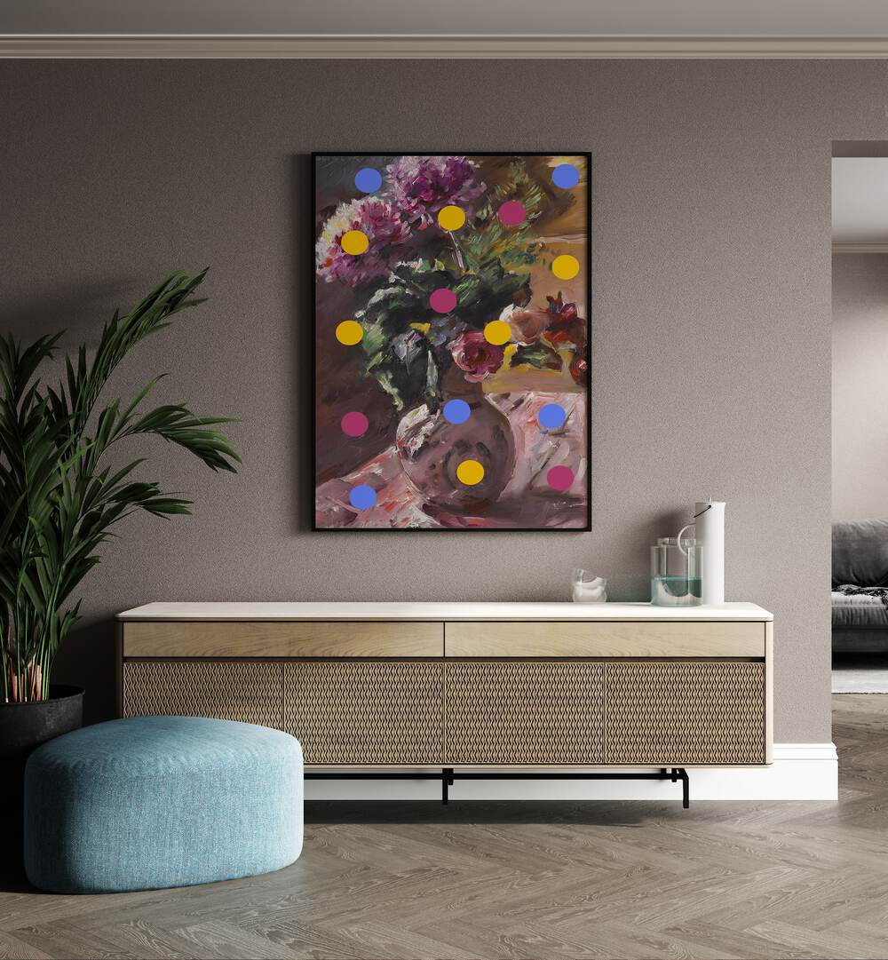 Classic Vase of Flowers and Dots, altered art prints by The Art Concept, adds elegance with a modern touch to your decor.