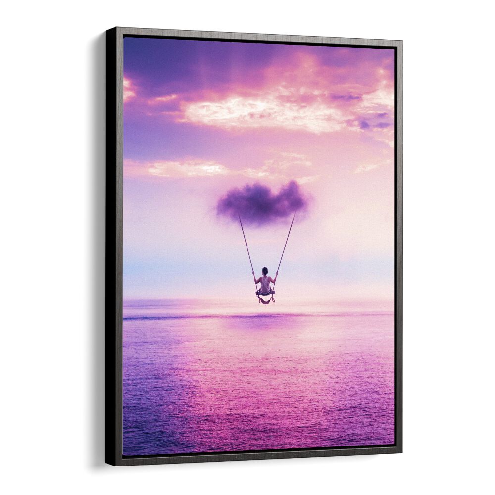 Experience the dreamlike "CLOUD SWING, SURREAL ART PRINTS" by Ritvik Takkar, perfect for elevating your space.