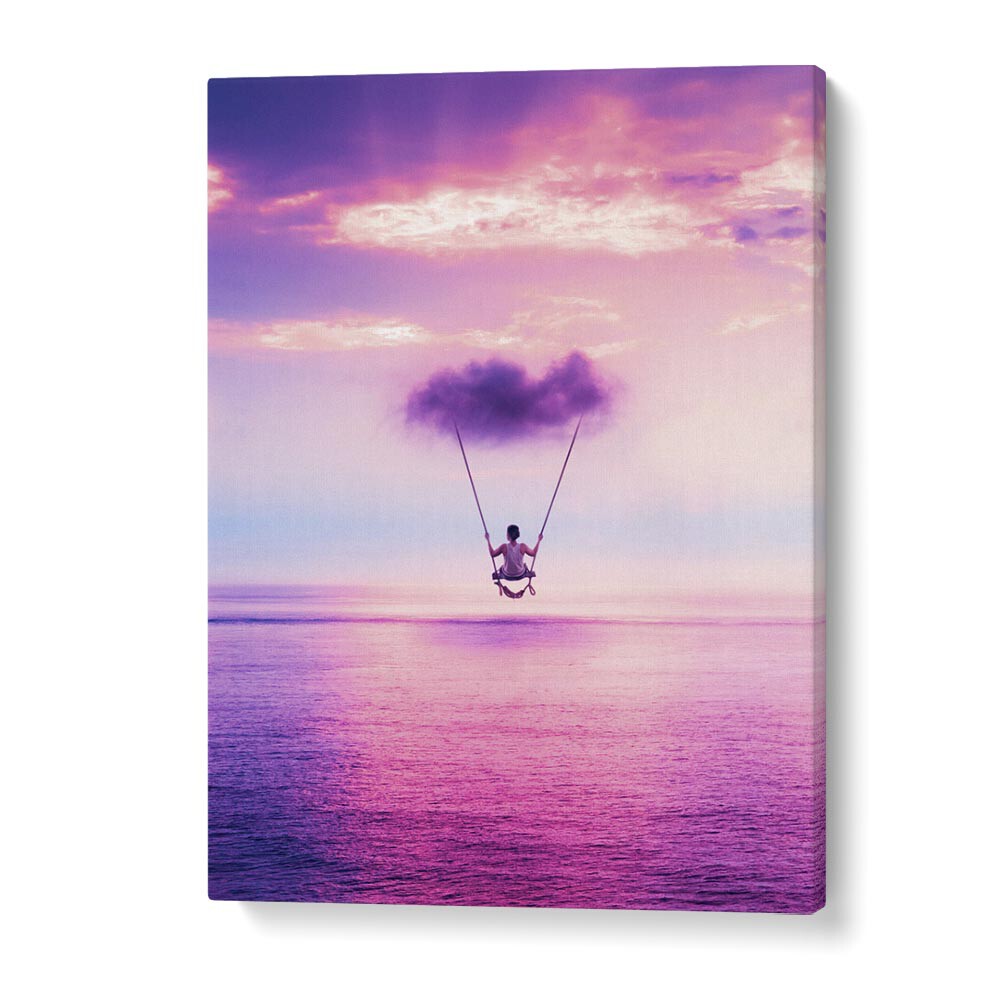 Ethereal "Cloud Swing" by Ritvik Takkar, a captivating surreal art print for your elegant space. Perfect for art lovers!
