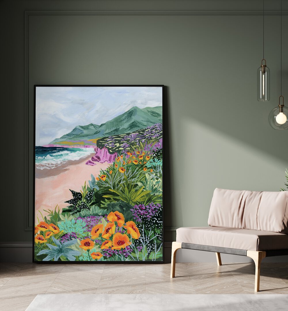 Vibrant Coastal Bluffs landscape painting by Sarah Gesek, perfect for bringing nature's beauty to your home.