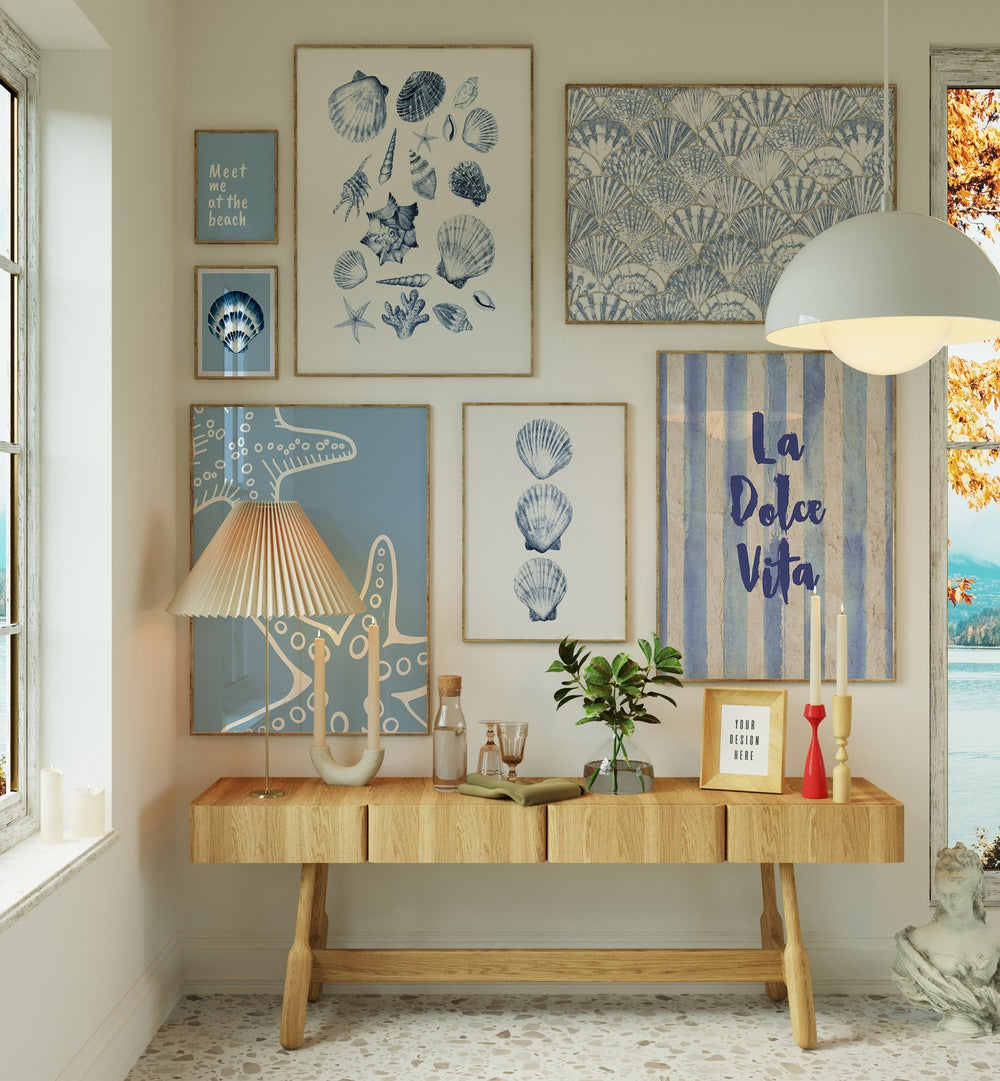Transform your space with the COASTAL THEME GALLERY WALL from Asian Monk, showcasing stunning marine-inspired art.