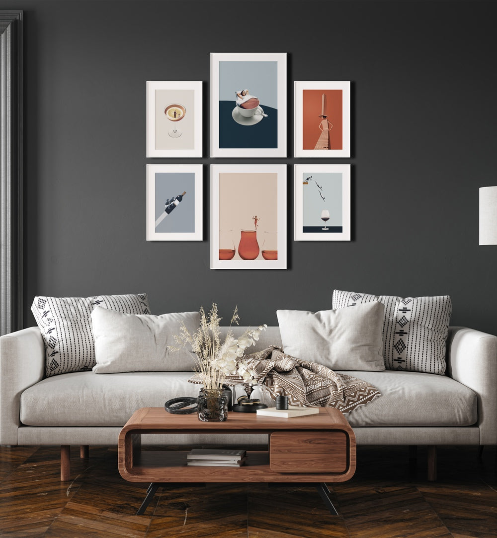 Stylish COCKTAILS & COFFEE gallery wall art enhances your living space with unique framed designs. Perfect for modern décor.