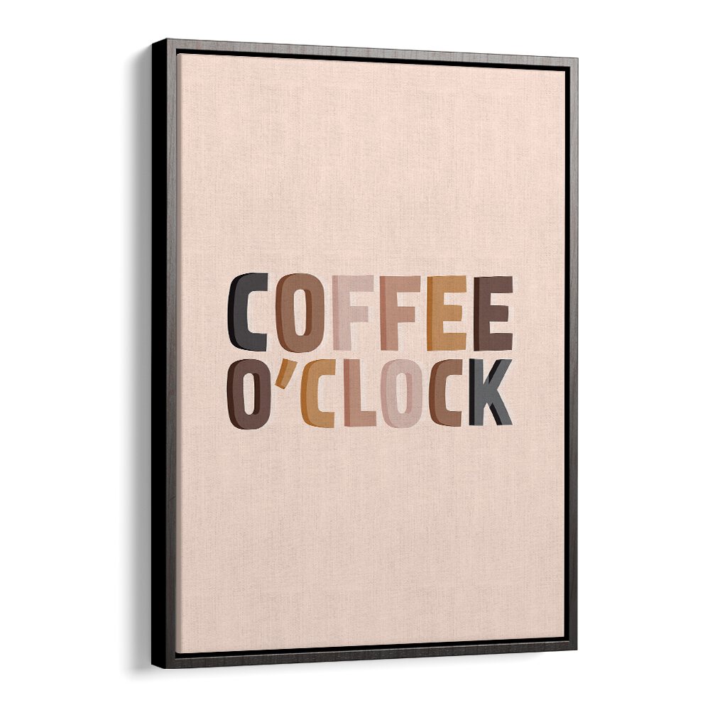 COFFEE O'CLOCK, QUOTES poster in a black frame, perfect wall art to elevate your coffee-loving space.
