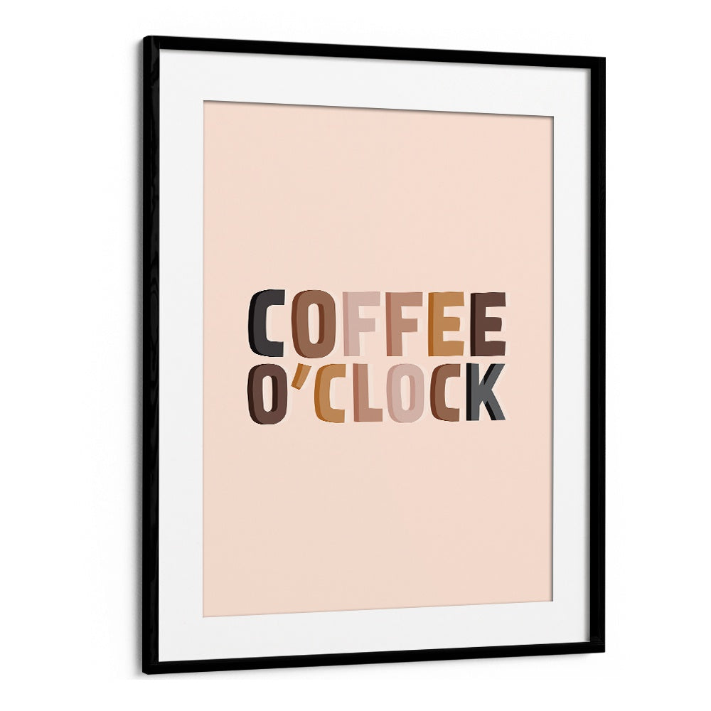 Stylish COFFEE O'CLOCK Quotes poster in a black frame, perfect for coffee lovers and home decor enthusiasts.