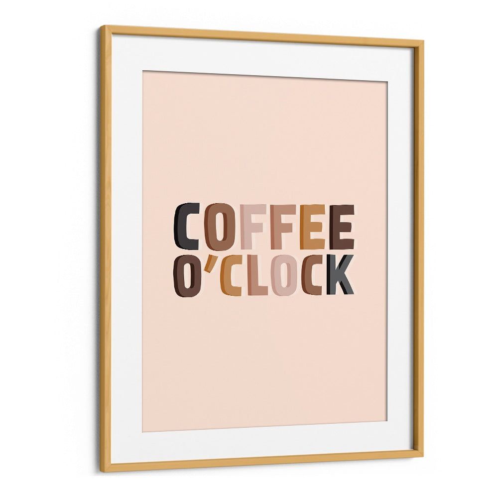 Stylish COFFEE O'CLOCK, QUOTES poster in a wooden frame, perfect for coffee lovers' home decor.