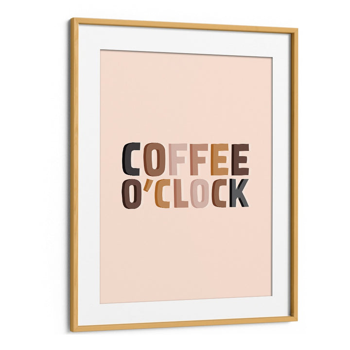 Stylish COFFEE O'CLOCK, QUOTES poster in a wooden frame, perfect for coffee lovers' home decor.