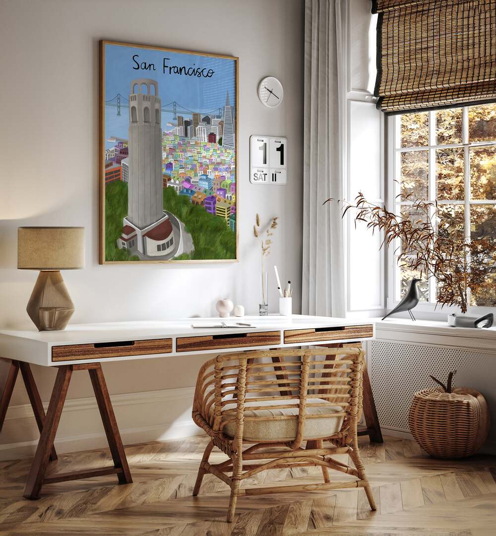 Stylish COIT TOWER travel posters by Carla Daly brighten any space, celebrating San Francisco's iconic landmark.
