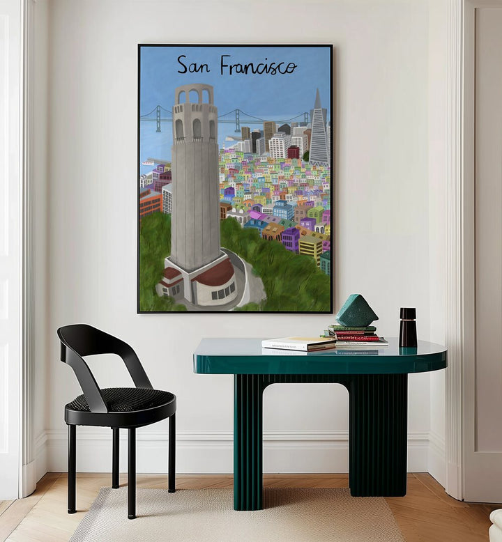 Artistic depiction of COIT TOWER in San Francisco, featured in Carla Daly's stylish travel posters collection.