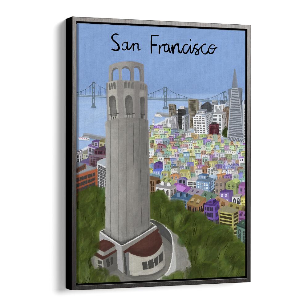 Stylish COIT TOWER travel posters by Carla Daly showcase San Francisco's charm and vibrant cityscape.