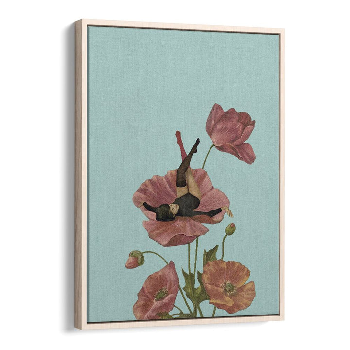 Colourful Dreamer, portraits featuring a whimsical illustration of a woman among vibrant flowers in a floater frame.