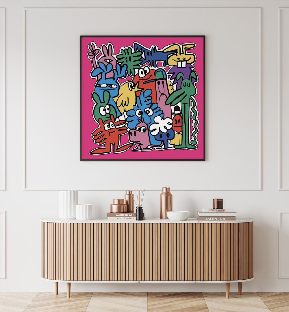 Vibrant COMIC SET, SET OF 2 PAINTINGS showcasing playful characters, perfect for adding excitement to any space.