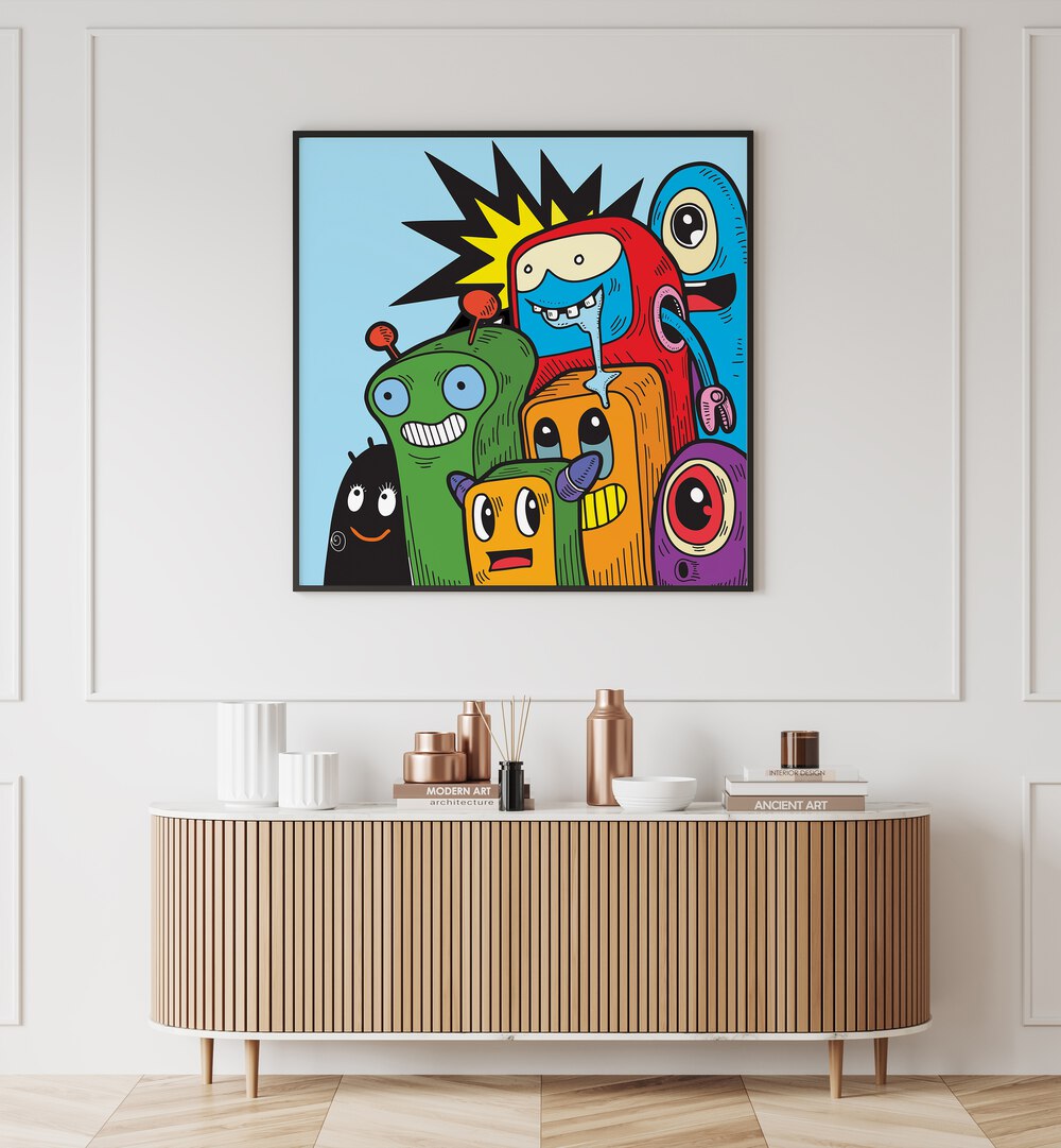 Colorful characters from the COMIC SET, SET OF 2 PAINTINGS, bringing vibrant storytelling to your space.