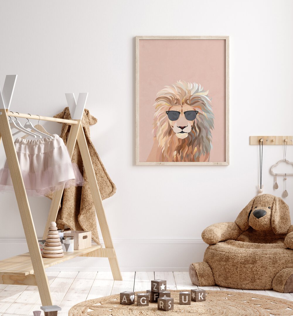 Whimsical COOL CAT LION by Sarah Manovski, a charming addition to any collection of ANIMAL PAINTINGS.