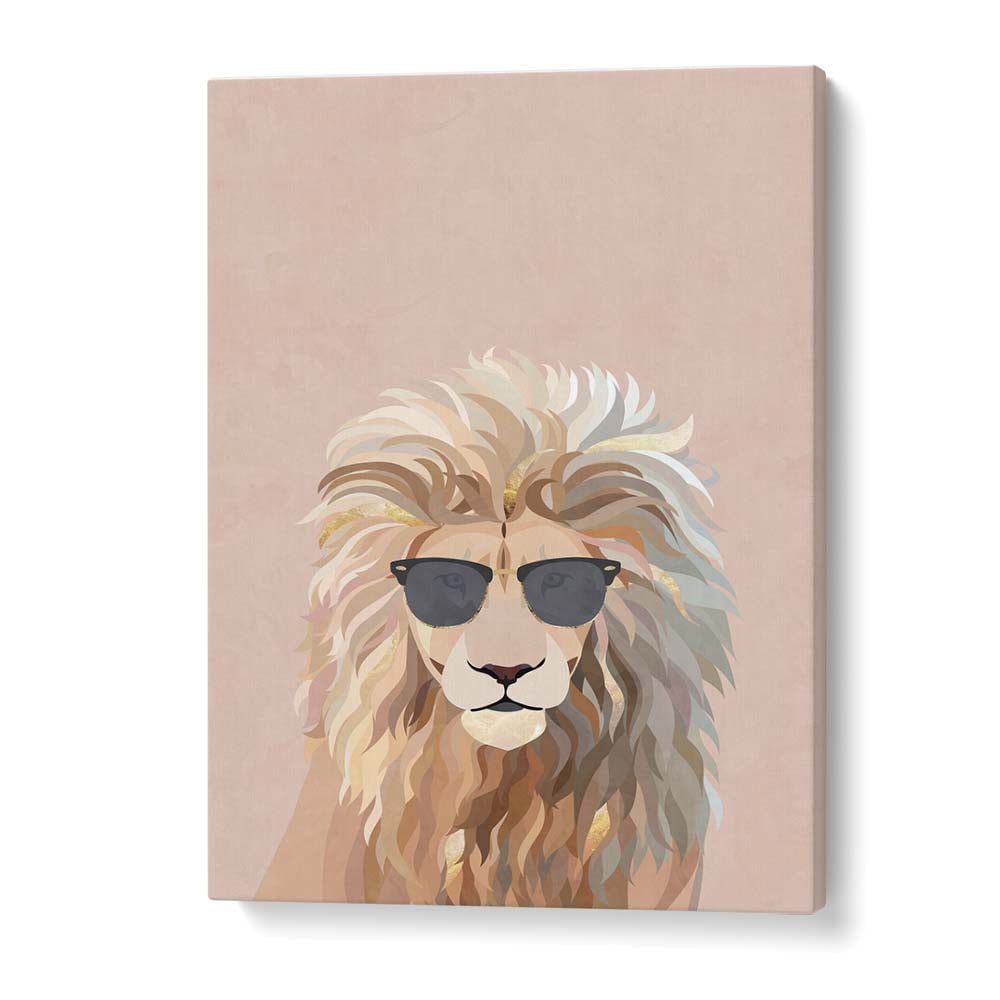 Whimsical COOL CAT LION, ANIMAL PAINTINGS by Sarah Manovski, showcasing a stylish lion with sunglasses, perfect for art lovers.