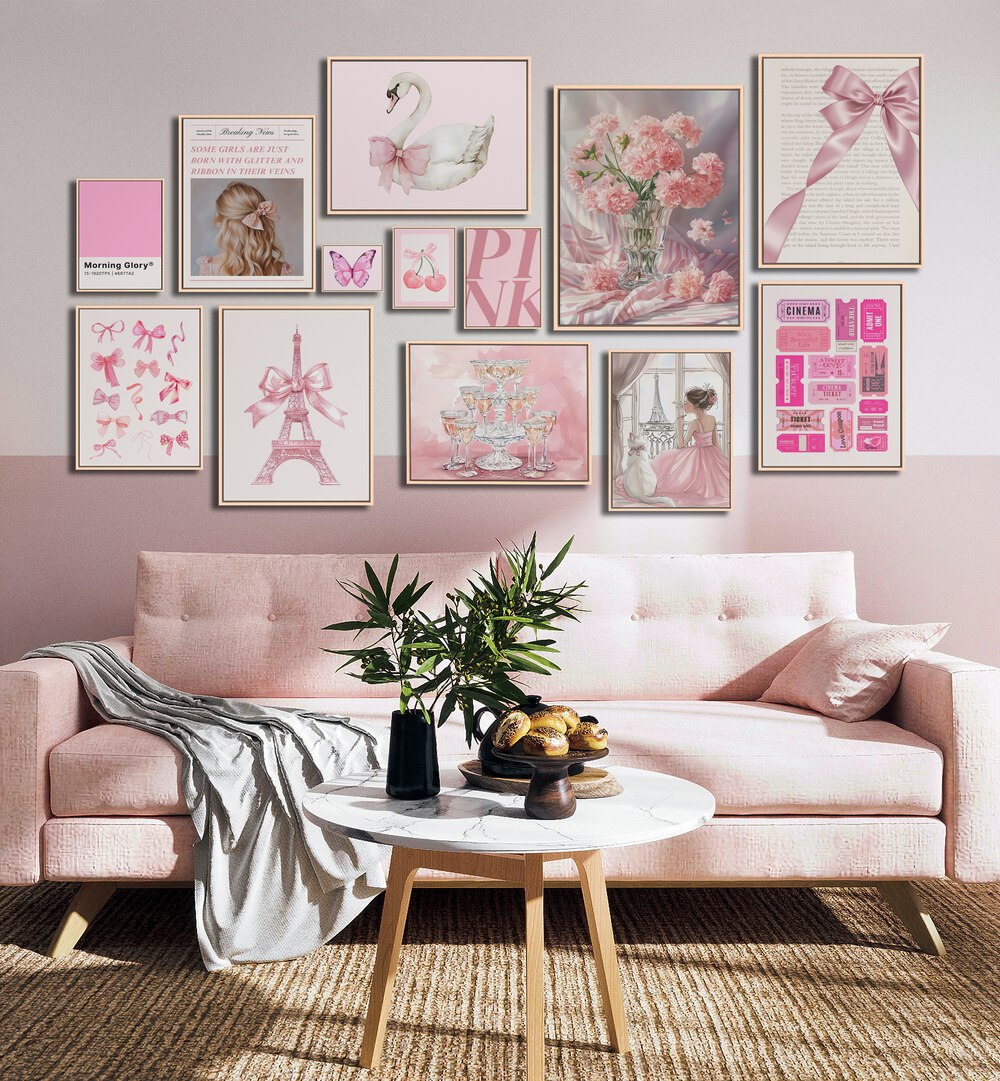 Elegant COQUETTE GALLERY WALL featuring framed art pieces, perfect for stylish GALLERY WALLS in any home decor.