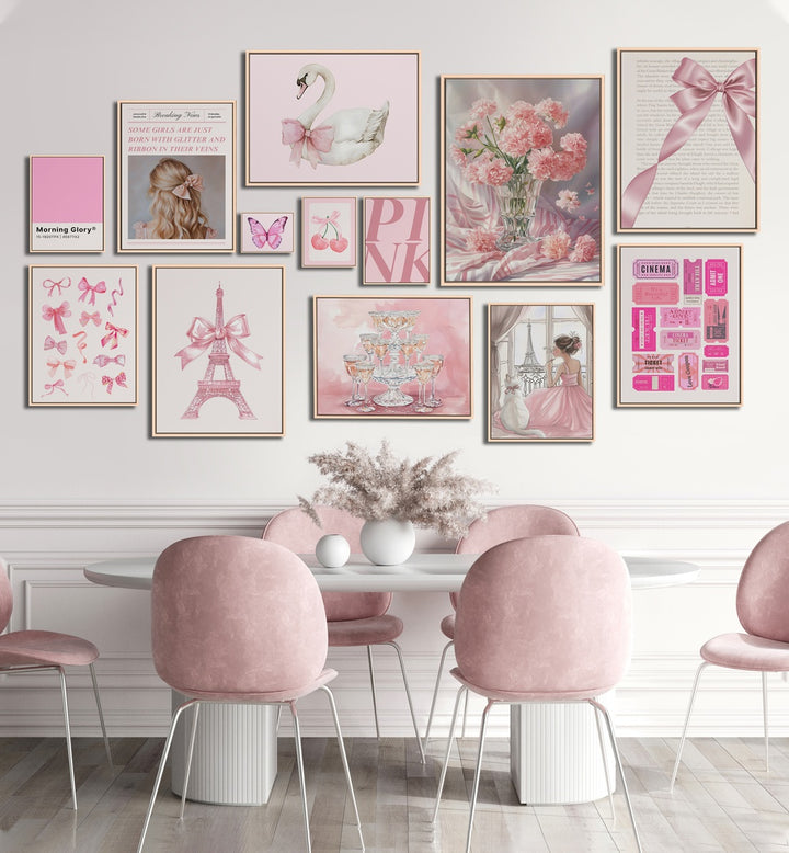 Stylish COQUETTE GALLERY WALL featuring elegant framed art pieces, perfect for chic gallery walls in any space.