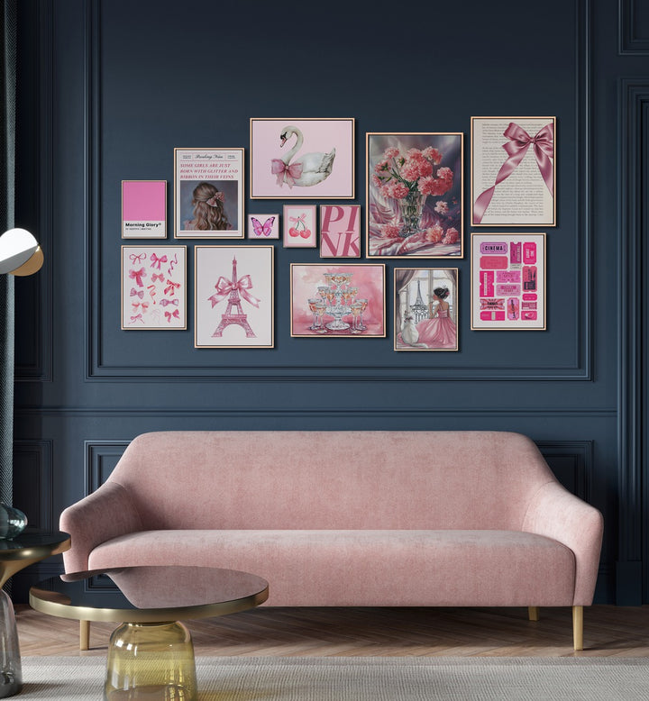 Elegant COQUETTE GALLERY WALL featuring framed art pieces, perfect for stylish GALLERY WALLS in any space.
