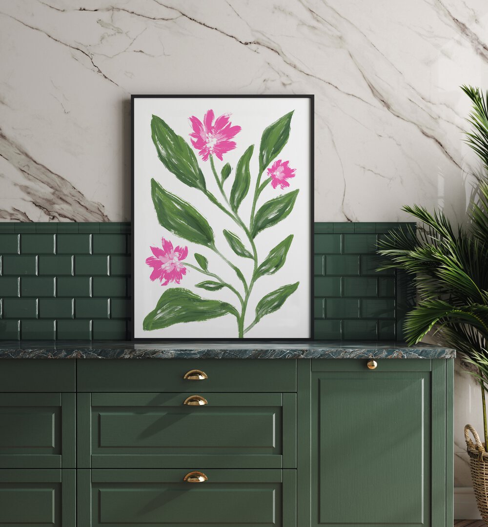 Bright pink Corn Flower artwork by Martina, perfect for floral flower paintings that elevate your home decor.