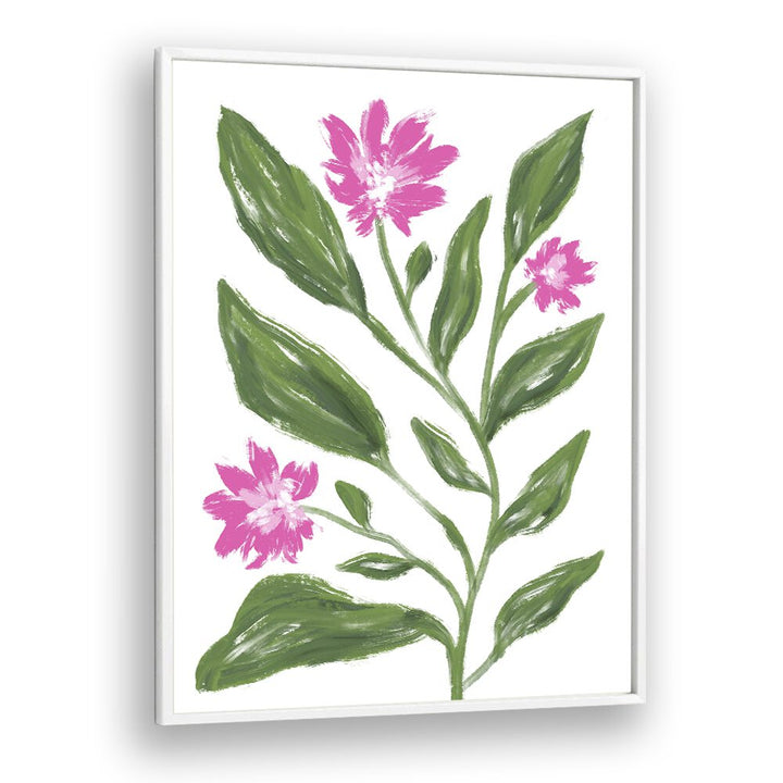 Elegant CORN FLOWER, FLORAL FLOWER PAINTINGS by Martina, showcasing vibrant blooms and lush green leaves in a frame.